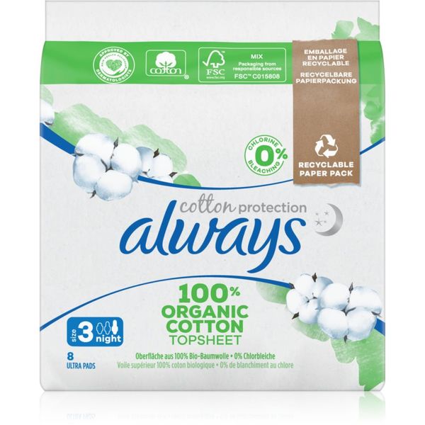 Always Always Cotton Protection Night ulošci bez parfema 8 kom