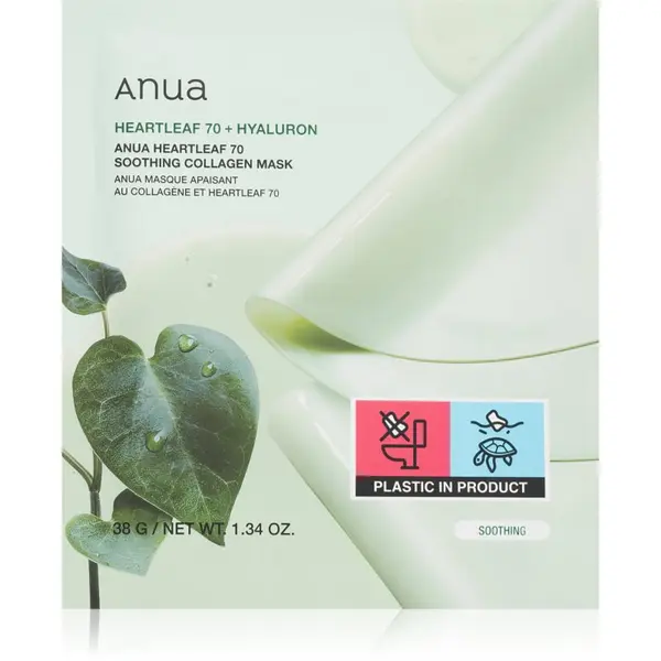 Anua Anua Heartleaf 70% + Hyaluron Soothing Collagen Mask hidratantna maska za lice s umirujućim djelovanjem 1 kom