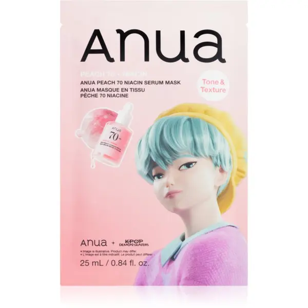 Anua Anua K-Pop Demon Hunters Peach 70% Niacin Mask posvjetljujuća maska za lice s kolagenom 1 kom