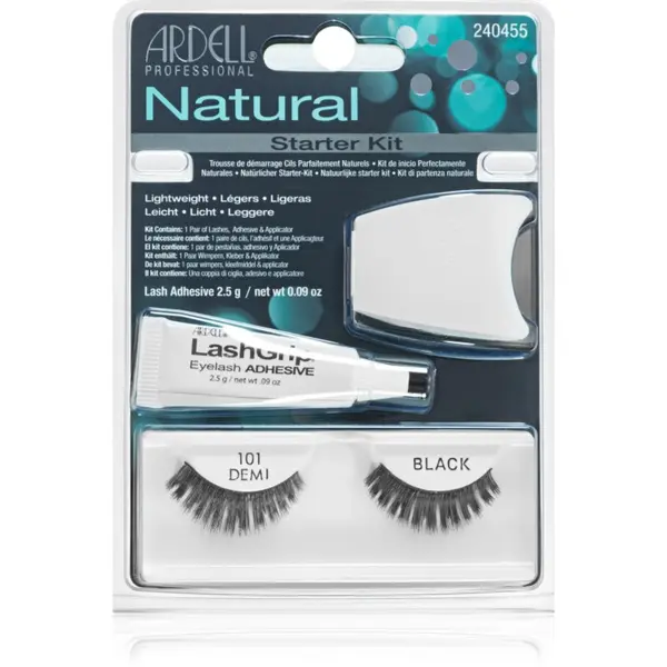Ardell Ardell Natural trepavice za lijepljenje s ljepilom i aplikatorom 101 Demi Black 4 kom