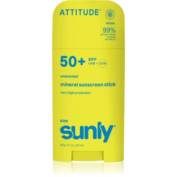 Attitude Attitude Sunly Kids Mineral Sunscreen Stick SPF 50+ mineralna zaštitna krema za lice i tijelo u sticku za djecu 60 g