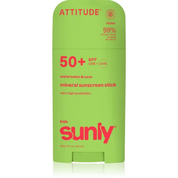 Attitude Attitude Sunly Kids Watermelon & Coco mineralna zaštitna krema za lice i tijelo u sticku SPF 50+ 60 g