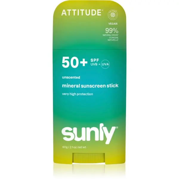 Attitude Attitude Sunly Mineral Sunscreen Stick SPF 50+ mineralna zaštitna krema za lice i tijelo u sticku bez mirisa 60 g