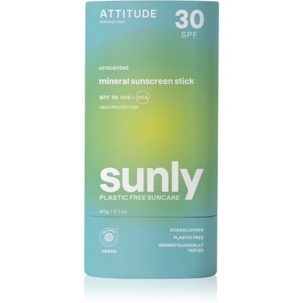 Attitude Attitude Sunly Sunscreen Stick mineralna krema za sunčanje u sticku SPF 30 Unscented 60 g