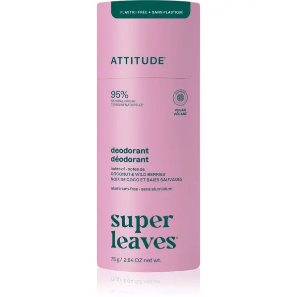 Attitude Attitude Super Leaves Natural Deodorant prirodni čvrsti dezodorans bez aluminija Coconut & Wild Berries 75 g