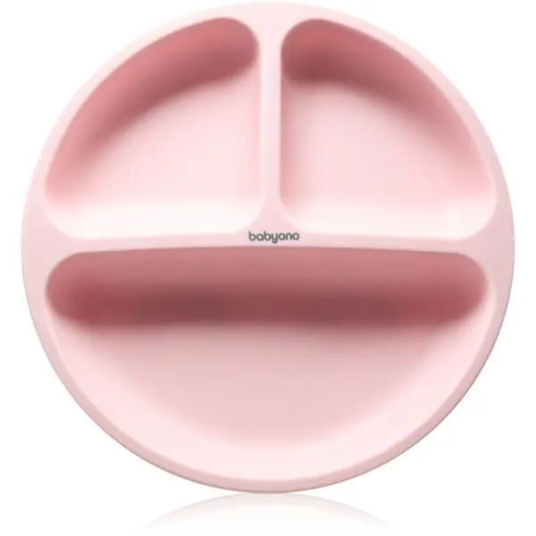 BabyOno BabyOno Siilicone Plate 6m+ tanjur s pregradama s vakuumskim držačem Pink 1 kom