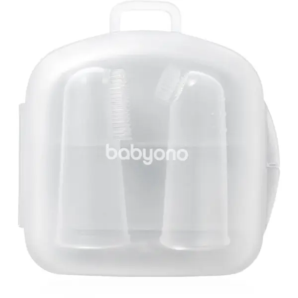 BabyOno BabyOno Silicone Toothbrush dječja četkica za zube na prst s etuijem 0m+ 2 kom