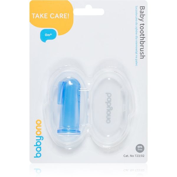 BabyOno BabyOno Take Care First Toothbrush dječja četkica za zube na prst s etuijem Blue 1 kom