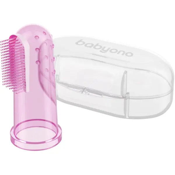 BabyOno BabyOno Take Care First Toothbrush dječja četkica za zube na prst s etuijem Pink 1 kom