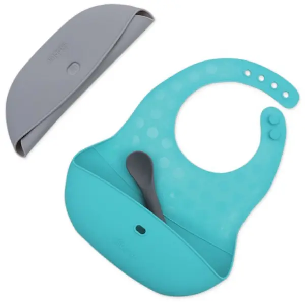 BBLÜV BBLÜV Pöket podbradnik sa žličicom Grey/Aqua 2 kom