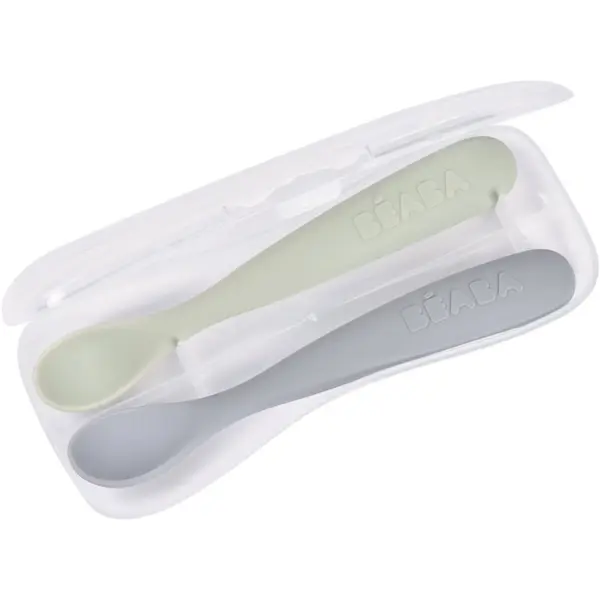 Beaba Beaba Set of 2 Ergonomic Spoons žličica s etuijem Pebble Green 4m+ 2 kom