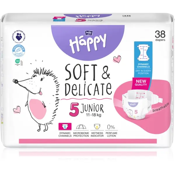BELLA BELLA Baby Happy Soft&Delicate jednokratne pelene s kanalićima Junior 11-18 kg 38 kom
