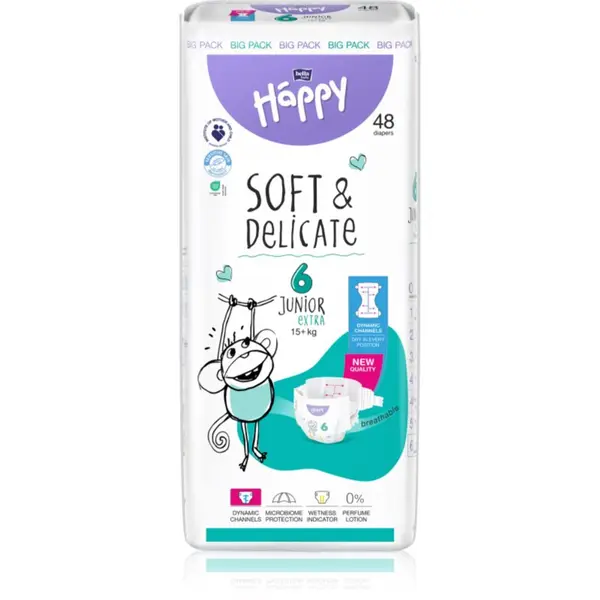 BELLA BELLA Baby Happy Soft&Delicate jednokratne pelene s kanalićima Junior Extra 15+ kg 48 kom