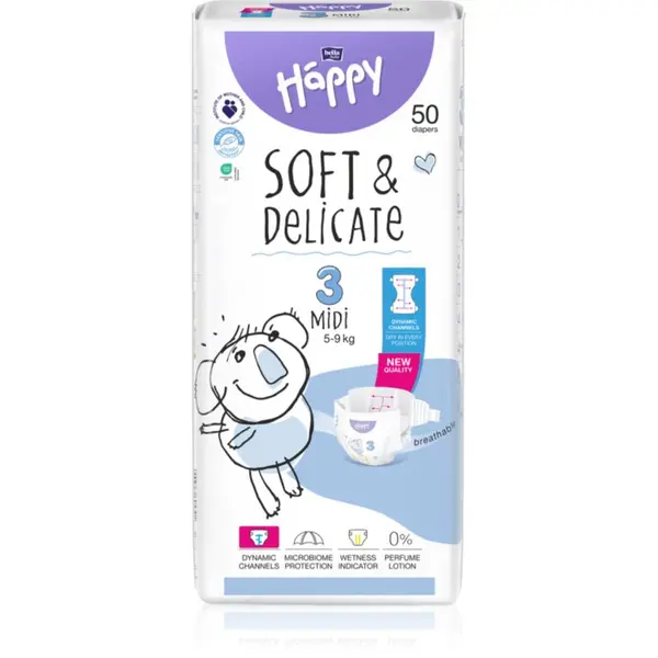 BELLA BELLA Baby Happy Soft&Delicate jednokratne pelene s kanalićima Midi 5-9 kg 50 kom
