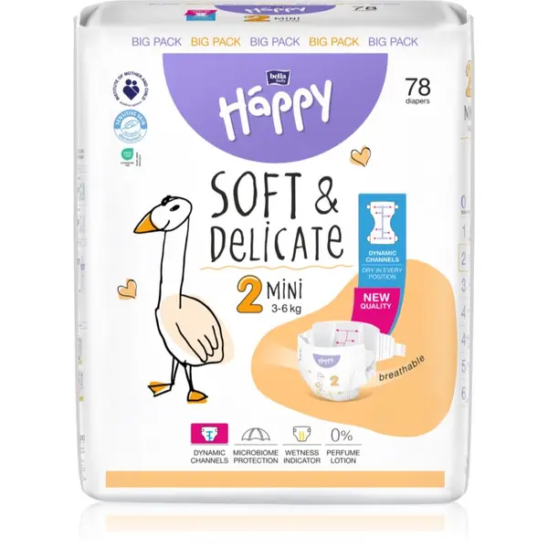BELLA BELLA Baby Happy Soft&Delicate jednokratne pelene s kanalićima Mini 3-6 kg 78 kom