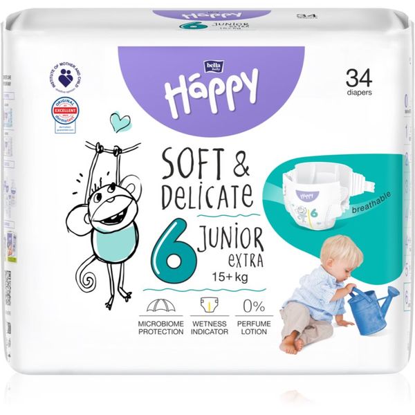 Bella Baby Happy BELLA Baby Happy Soft&Delicate Size 6 Junior Extra jednokratne pelene 15+ kg 34 kom