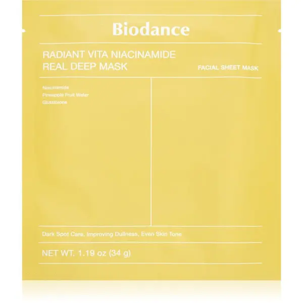 Biodance Biodance Radiant Vita Niacinamide Real Deep Mask posvjetljujuća maska za lice za ujednačavanje tena lica 1 kom