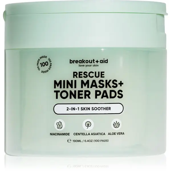 breakout + aid breakout + aid Rescue Mini Masks+Toner Pads blazinice natopljene tonerom za smirenje kože lica 100 kom