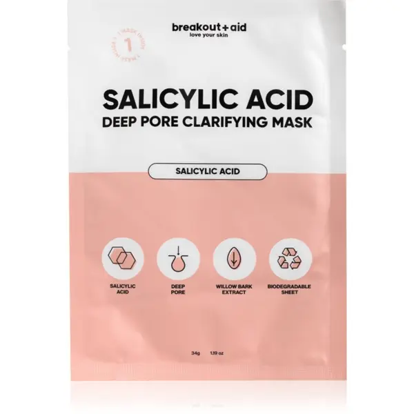 breakout + aid breakout + aid Salicylic Acid Deep Pore Clarifying Mask Sheet maska sa salicilnom kiselinom 34 g