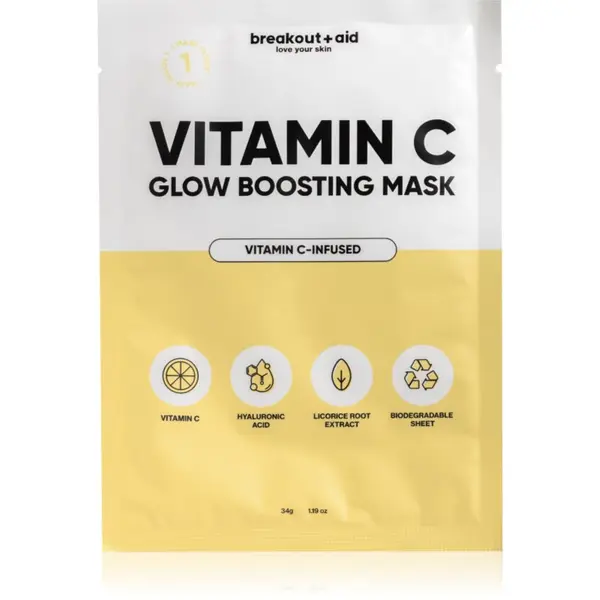 breakout + aid breakout + aid Vitamin C Glow Boosting Mask Sheet maska s vitaminom C 34 g