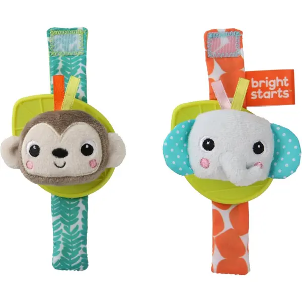 Bright Starts Bright Starts Wrist Pals Toy zvečka za ruku s grickalicom Monkey & Elephant 0 m+ 2 kom