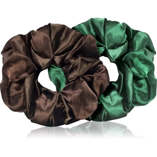 BrushArt BrushArt Hair Large satin scrunchie set gumice za kosu Brown & Green