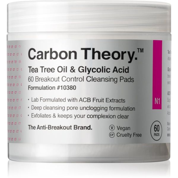 Carbon Theory Carbon Theory Tea Tree Oil & Glycolic Acid blazinice za čišćenje za sjaj i zaglađivanje kože lica 60 kom