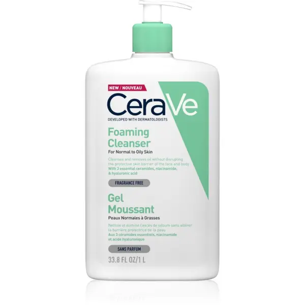 CeraVe CeraVe Cleansers Foaming Cleanser pjenasti gel za čišćenje za normalno i masno lice 1000 ml