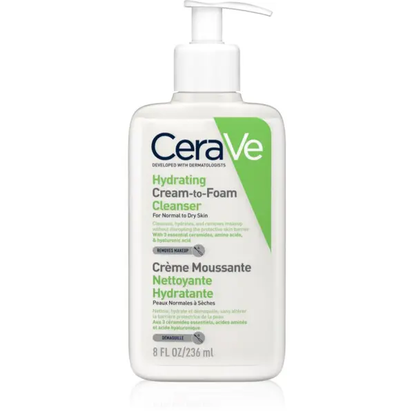 CeraVe CeraVe Cleansers Hydrating Cream-to-Foam Cleanser pjenasta krema za čišćenje za normalnu i suhu kožu 236 ml