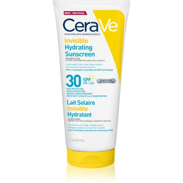 CeraVe CeraVe Invisible Hydrating Sunscreen SPF 30 mlijeko za sunčanje za lice i tijelo SPF 30 177 ml