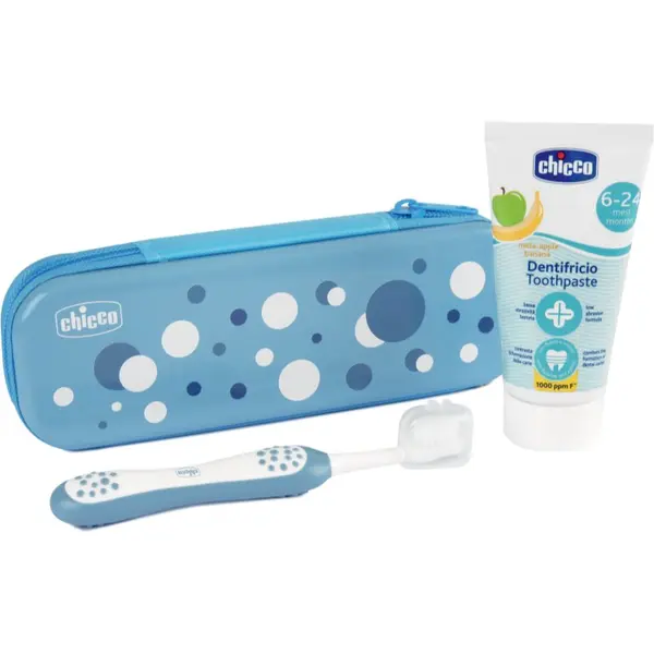 Chicco Chicco Always Smiling Set 6m+ set njege za zube s etuijem Light Blue 1 kom