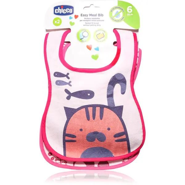 Chicco Chicco Easy Meal Bib 6m+ podbradnik Pink 2 kom