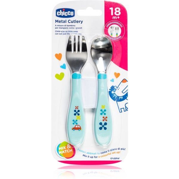 Chicco Chicco Metal Cutlery set pribora za jelo 18m+ Blue