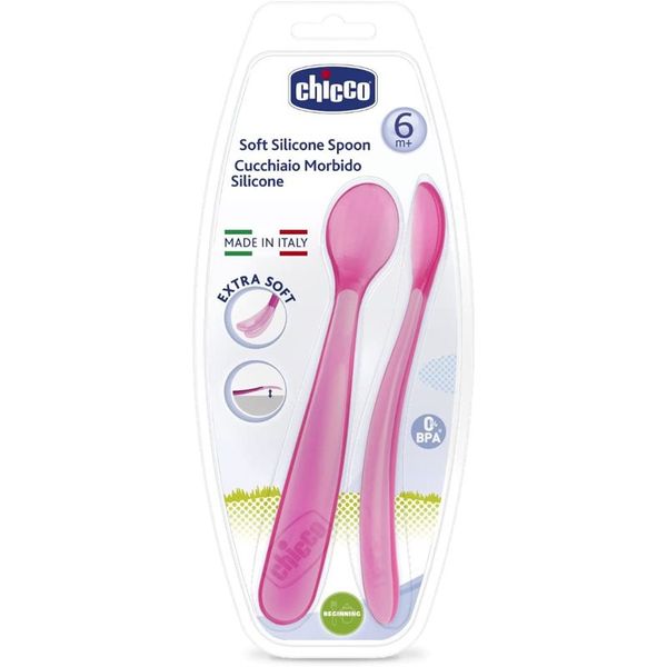 Chicco Chicco Soft Silicone žličica 6m+ Pink 2 kom