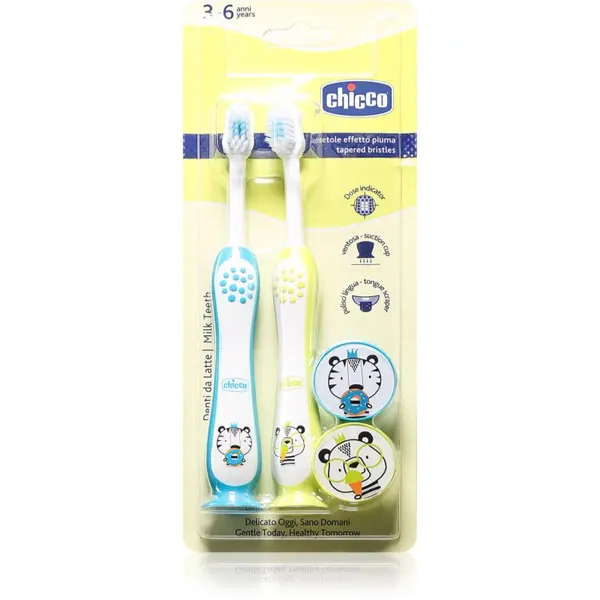 Chicco Chicco Toothbrush Set 3-6 y+ dječja četkica za zube s vakuumskim držačem Tiger-Panda