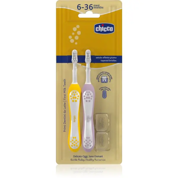 Chicco Chicco Toothbrush Set 6-36m dječja četkica za zube Lilac-Mustard 6-36m 2 kom
