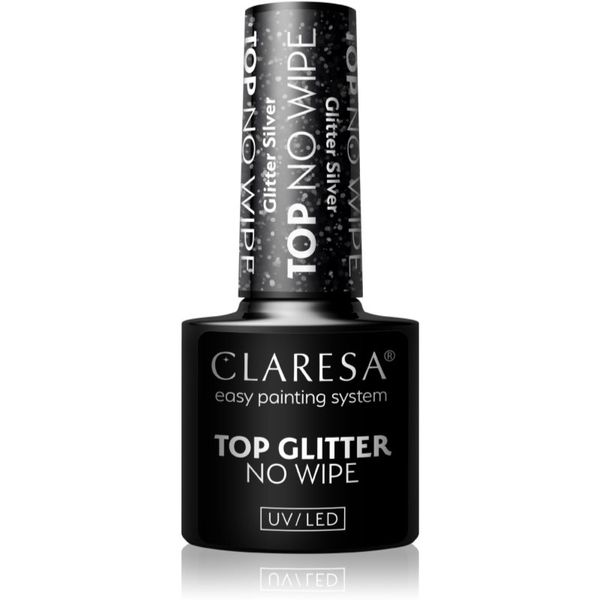 Claresa Claresa UV/LED Top Glitter No Wipe završni gel lak za nokte svjetlucavi nijansa Glitter Silver 5 g