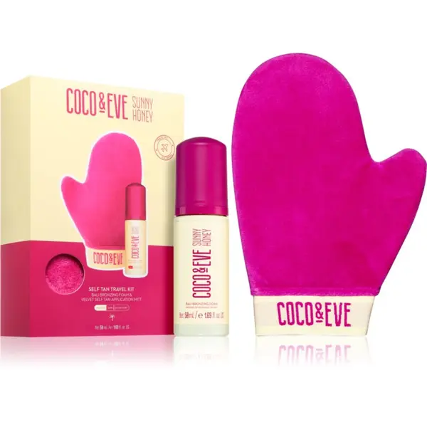 Coco & Eve Coco & Eve Sunny Honey Ultimate Glow Travel Kit pjena za samotamnjenje s rukavicama za nanošenje putno pakiranje Medium 60 ml