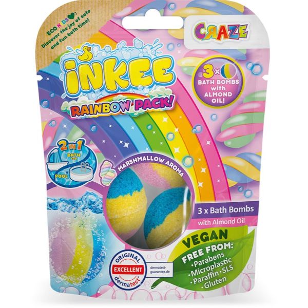 Craze Craze INKEE Rainbow Multipack šumeće kugle za kupku s bademovim uljem 3 kom