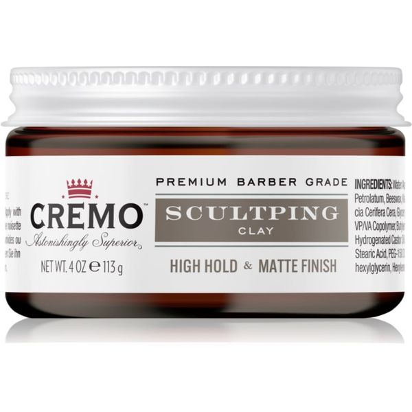 Cremo Cremo Hair Styling Sculpting Clay High Hold glina za stiliziranje kose s ekstra jakim učvršćivanjem za muškarce 113 g