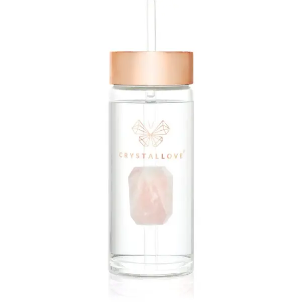 Crystallove Crystallove Amethyst Straw Water Bottle staklena boca za vodu sa slamkom Rose 400 ml
