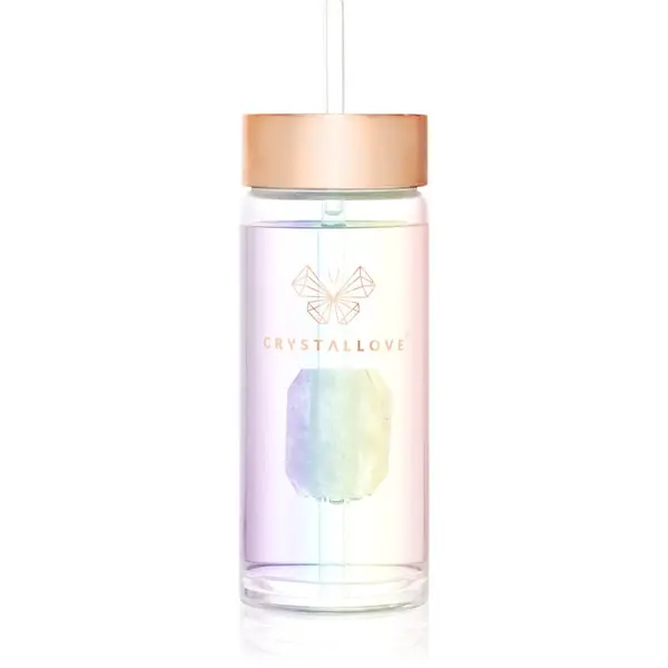Crystallove Crystallove Clear Quartz Straw Water Bottle staklena boca za vodu sa slamkom Hologram 400 ml