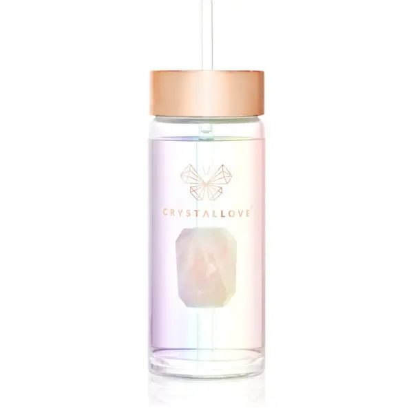 Crystallove Crystallove Clear Quartz Straw Water Bottle staklena boca za vodu sa slamkom Hologram - Rose Quartz 400 ml