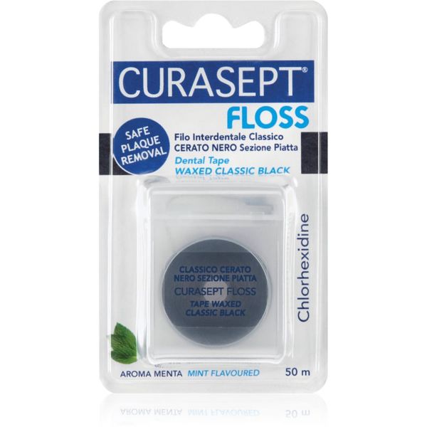 Curasept Curasept Dental Tape Waxed Classic Black traka za zube od voska s antibakterijskim sastavom Mint 50 m