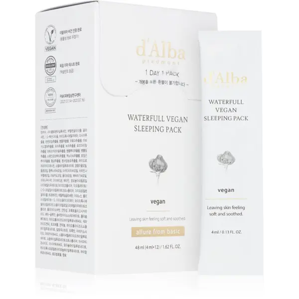 d'Alba d'Alba Waterfull Vegan Sleeping Pack umirujuća hidratantna maska za noć 4x12 ml