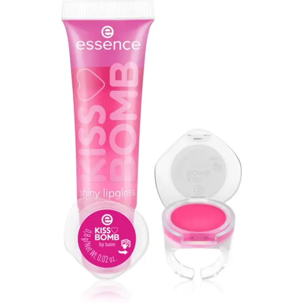 essence essence KISS BOMB shiny lipgloss & lip balm set za usne