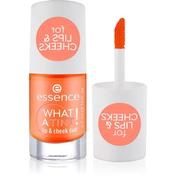 essence essence WHAT A TINT! tekuće rumenilo i sjajilo za usne nijansa 03 Peachy Vibes 4.9 ml
