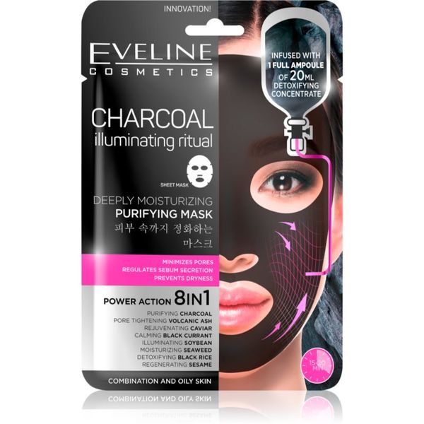 Eveline Cosmetics Eveline Cosmetics Charcoal Illuminating Ritual super hidratantna sheet maska za čišćenje