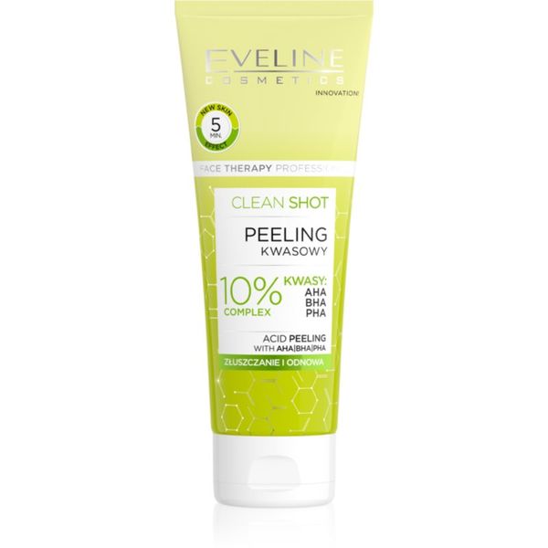 Eveline Cosmetics Eveline Cosmetics Clean Shot 10% Complex of AHA, BHA and PHA nježni piling za nepravilnosti na koži lica 75 ml