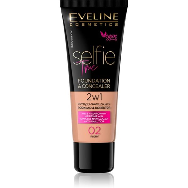 Eveline Cosmetics Eveline Cosmetics Selfie Time tekući puder i korektor 2 u 1 nijansa 02 Ivory 30 ml